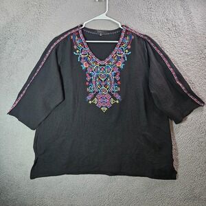 Calessa Tunic Top Blouse Women 2X‎ Colorful Embroidered Black